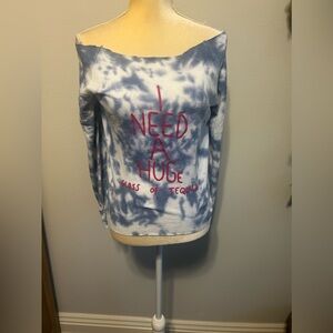Off-Shoulder Tie-Dye Women's Top 'I Need A Huge Glass of Tequila' Print Sz XS